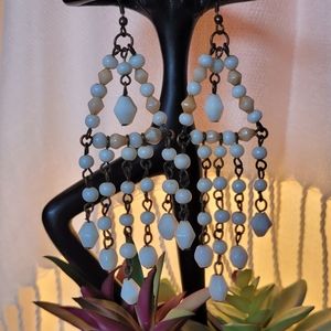 Chandelier Earrings white beads 4" drop